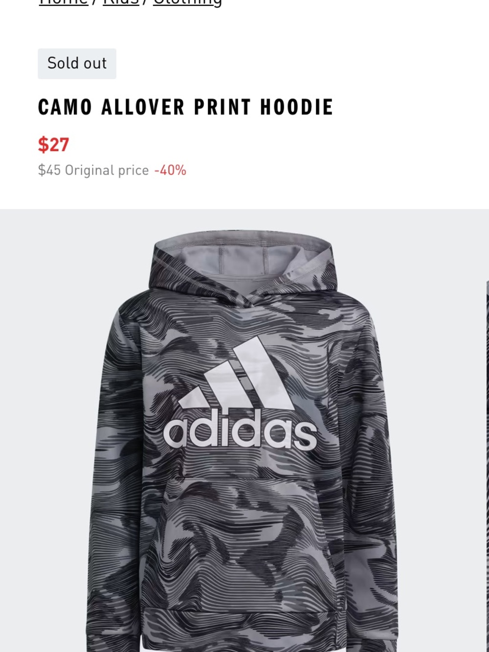adidas Black & Gray Camouflage Logo Hoodie